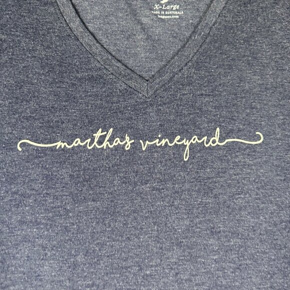 Marthas Vineyard Womens XL League Blue V-Neck Short Sleeve Script Font Tee T-shi - Picture 2 of 8